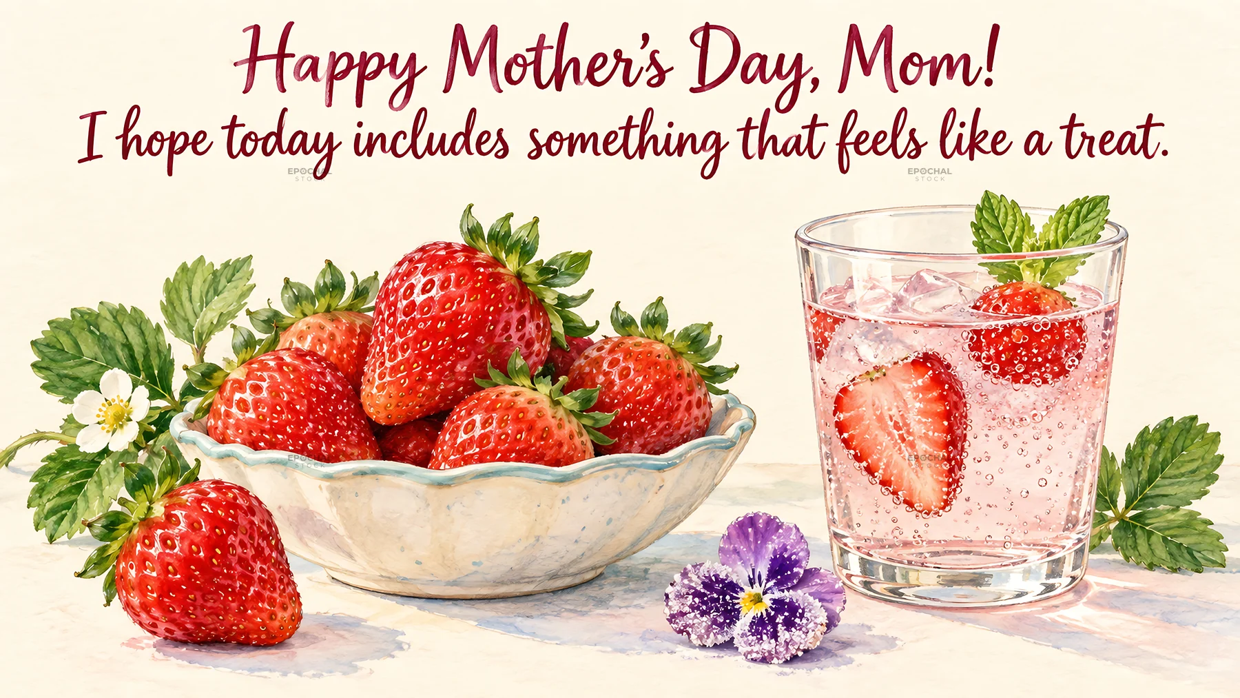 Mother's Day Greeting with Strawberries and Pink Drink - AI-generated stock image