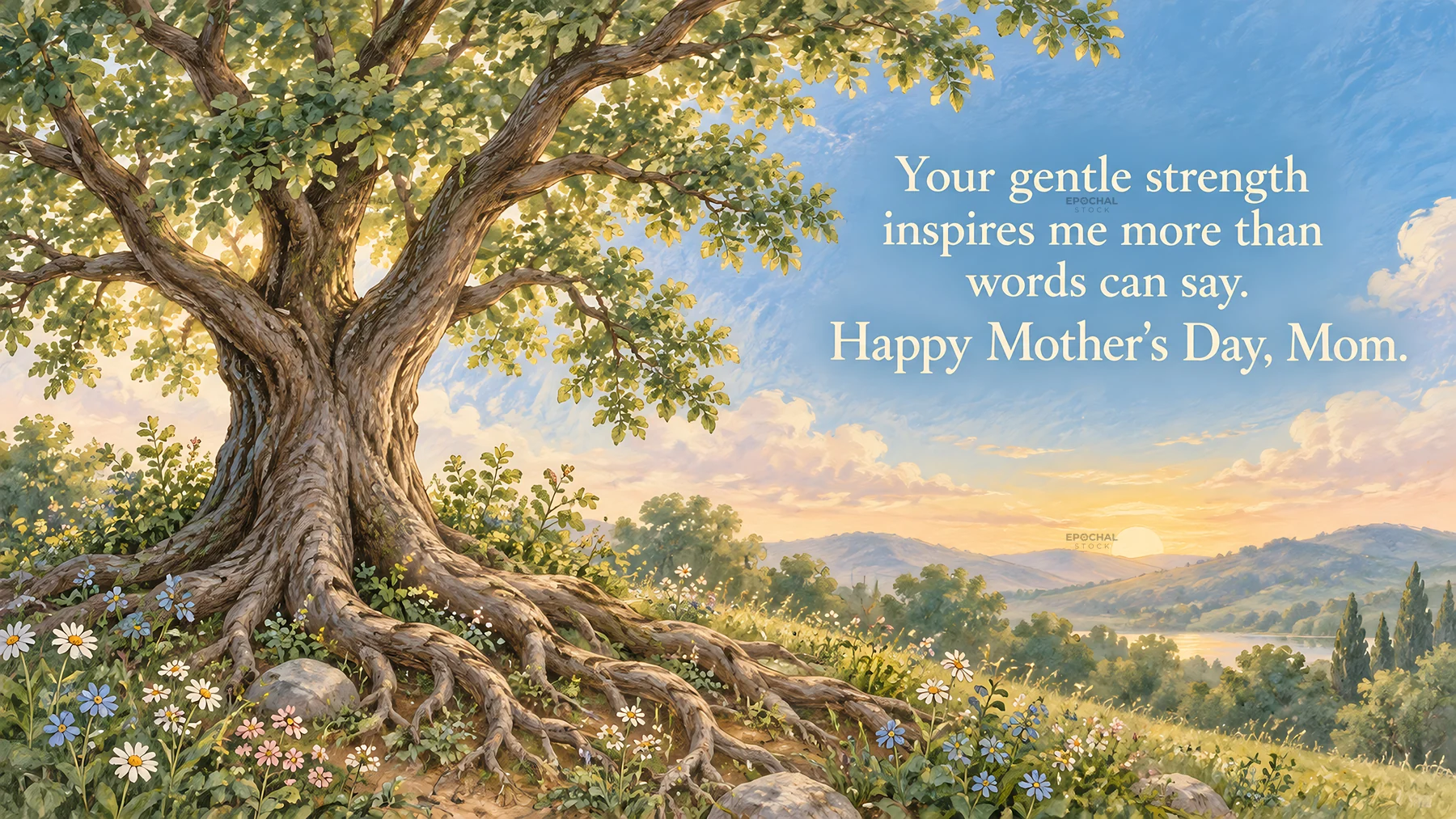 Mother's Day Greeting with a Grand Tree - AI-generated stock image