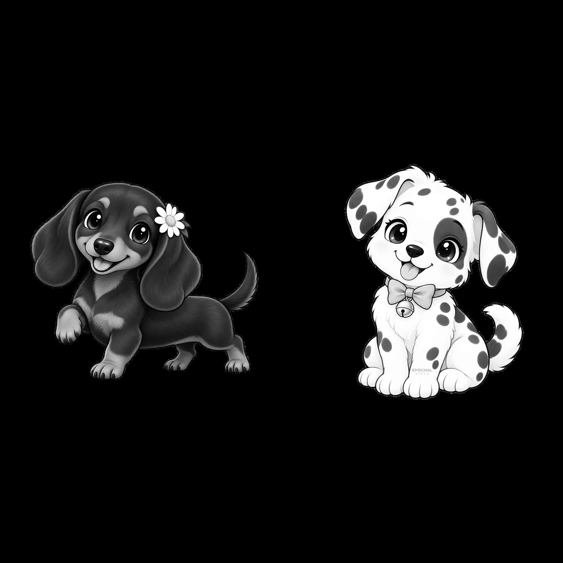 Cute dog characters in playful poses - AI-generated stock image
