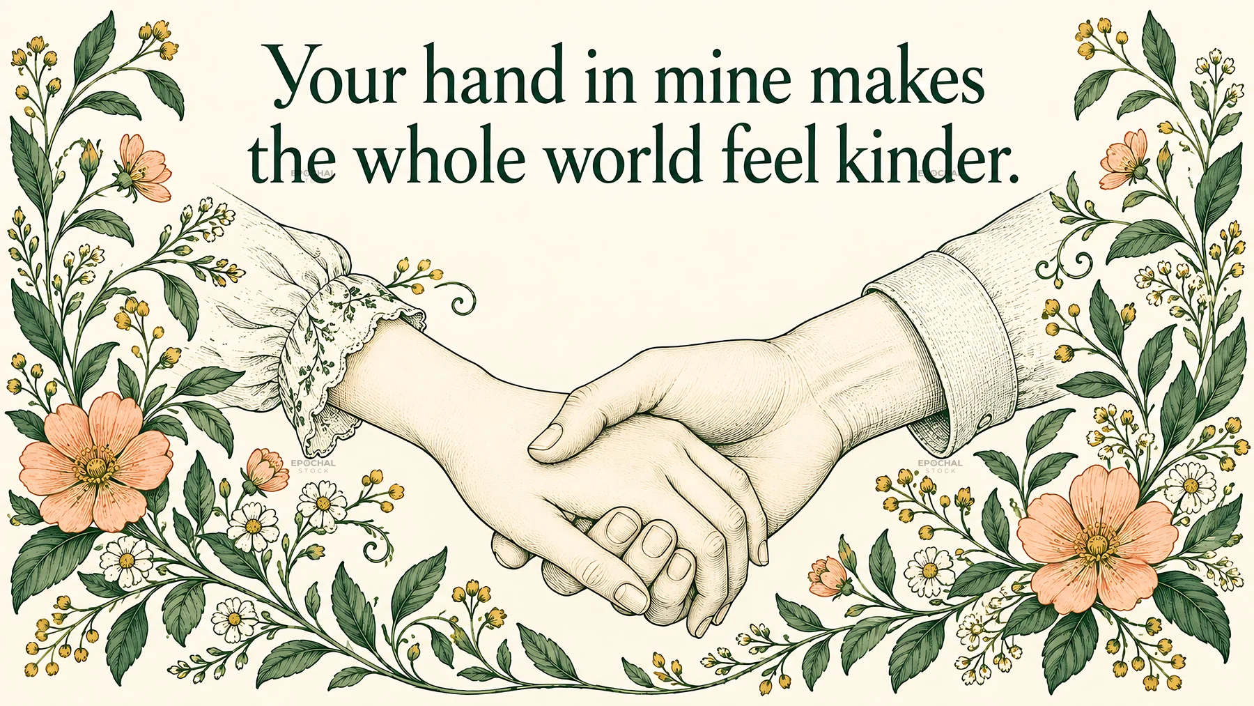 Clasped Hands Framed by Botanical Flowers - AI-generated stock image