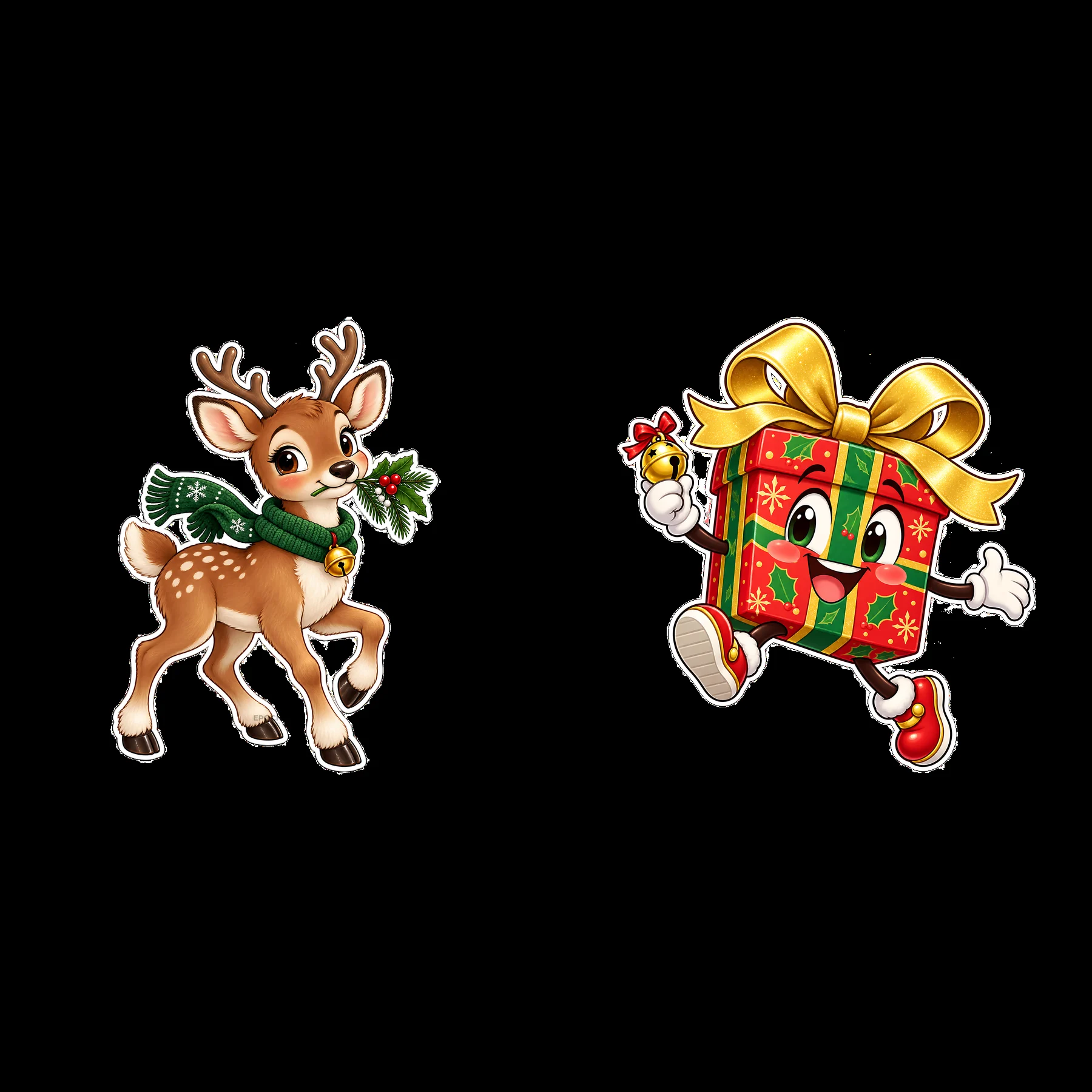 Two isolated cartoon figure stickers - AI-generated stock image
