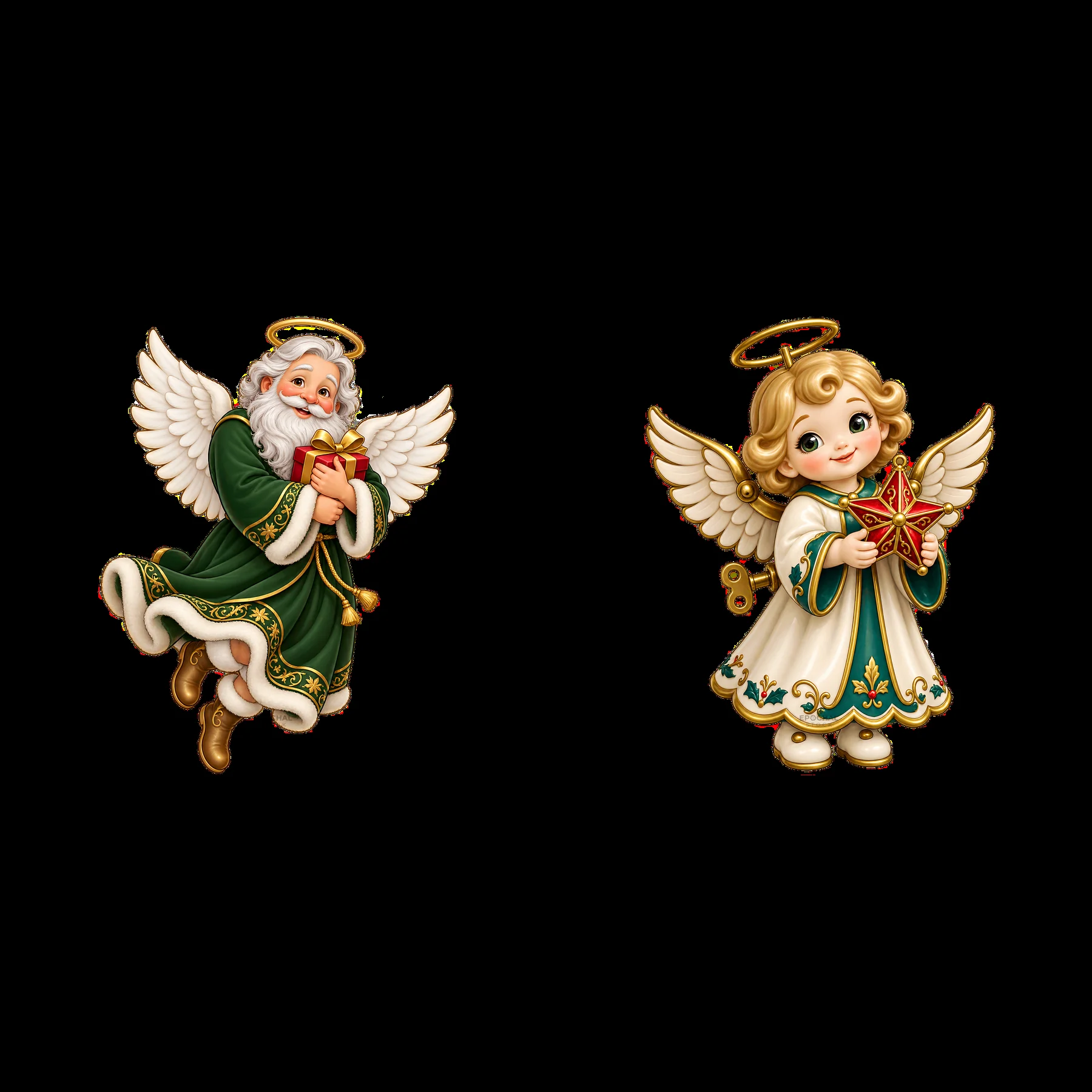 Christmas angel characters with gifts and wings - AI-generated stock image