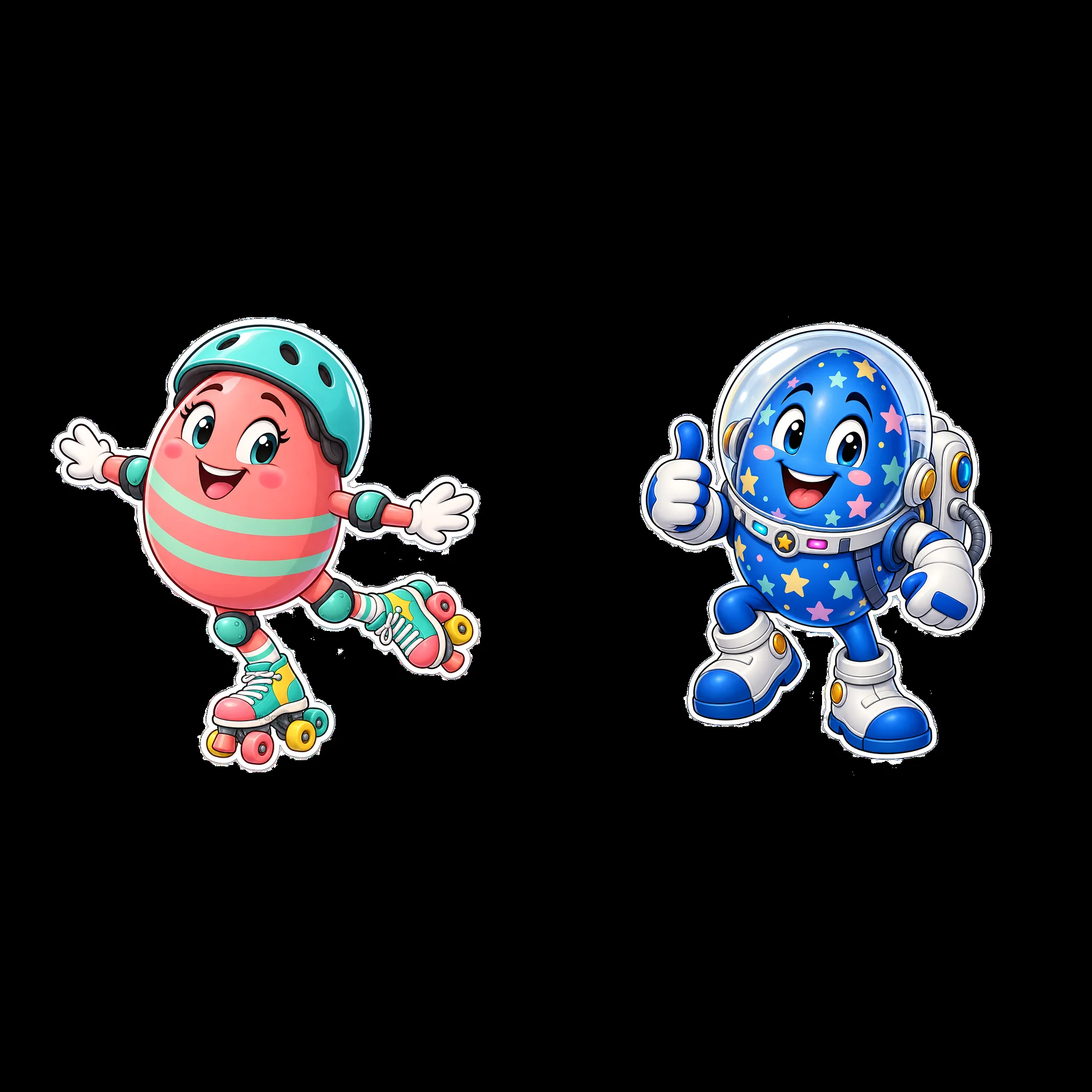 Two isolated cartoon figure stickers - AI-generated stock image