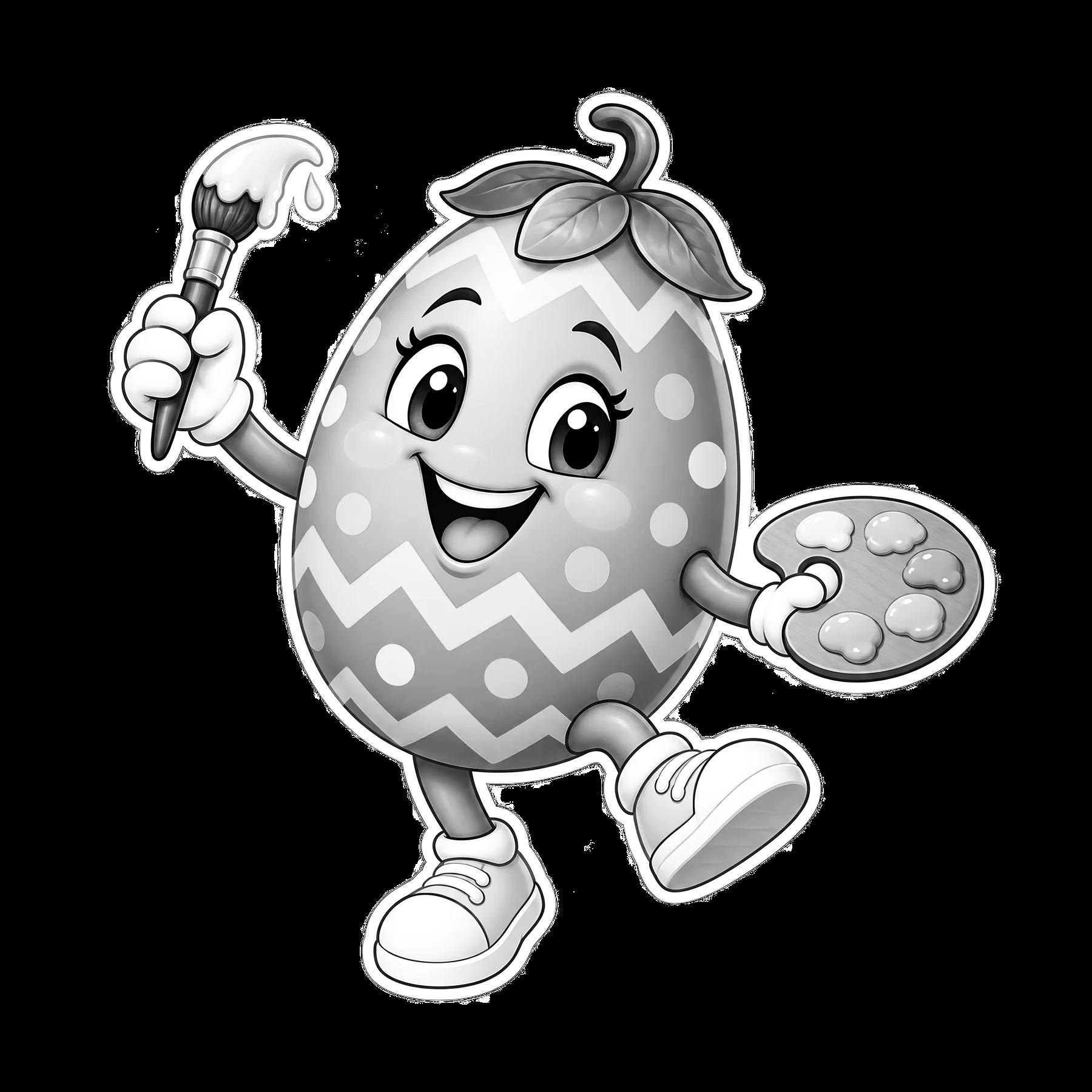 Colorful egg character holding a paintbrush and a palette - AI-generated stock image