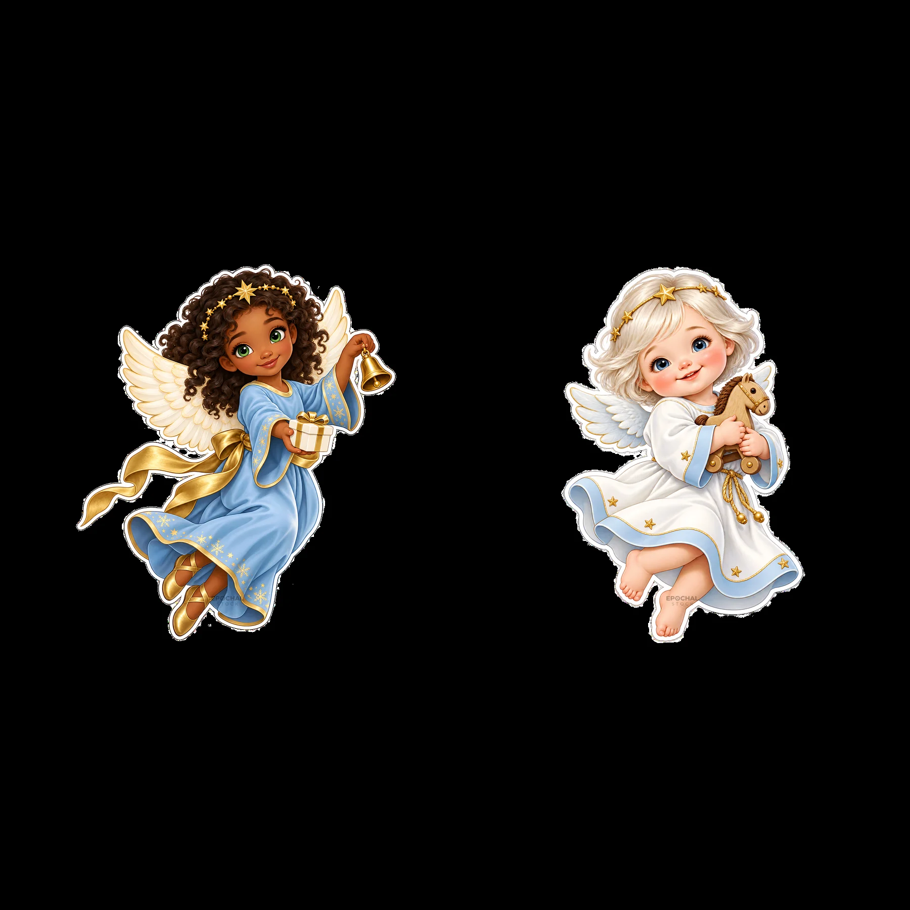 Colorful cartoon stickers of Christ Child and angel figures - AI-generated stock image