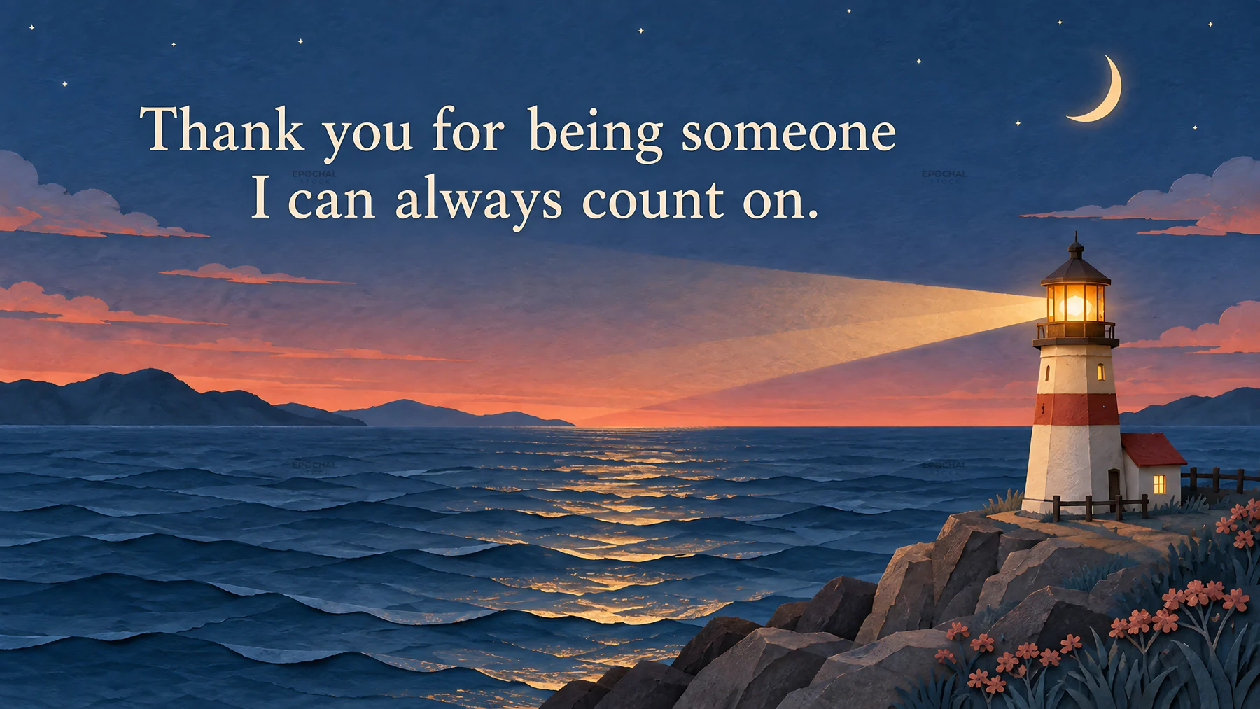 Thank You Greeting with a Lighthouse at Sunset - AI-generated stock image