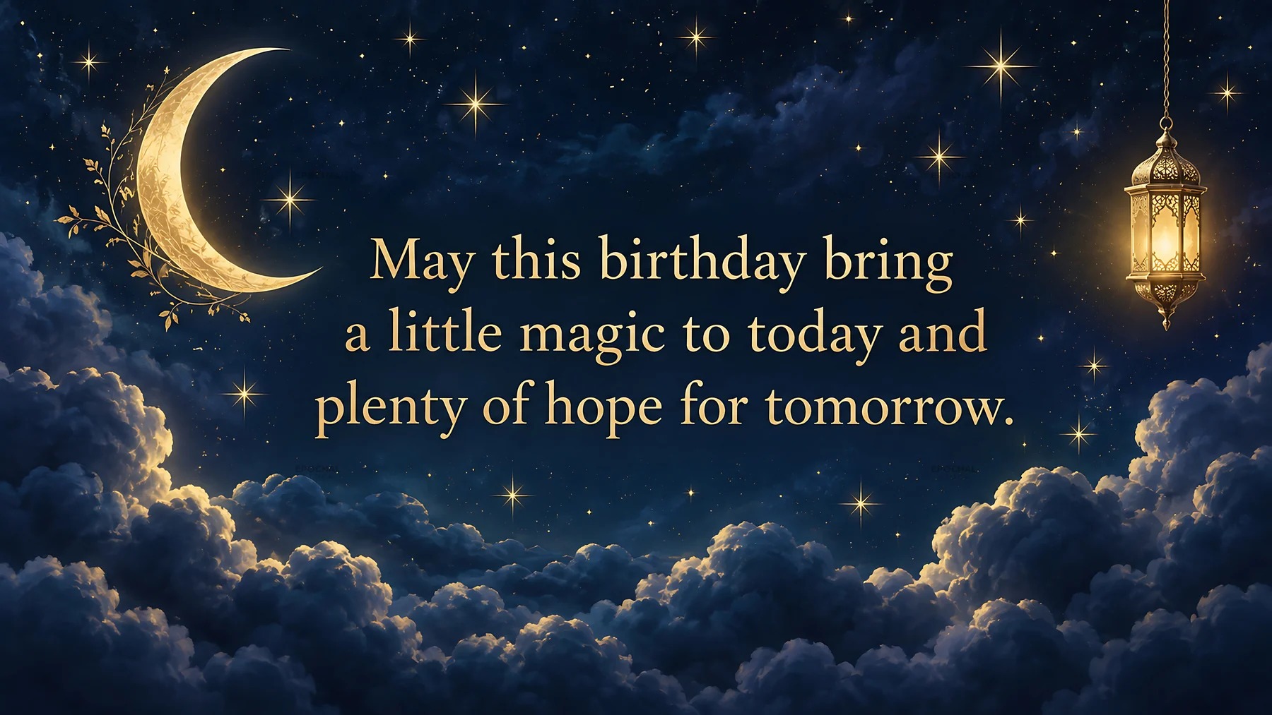 Hopeful birthday greeting in a starry night sky - AI-generated stock image