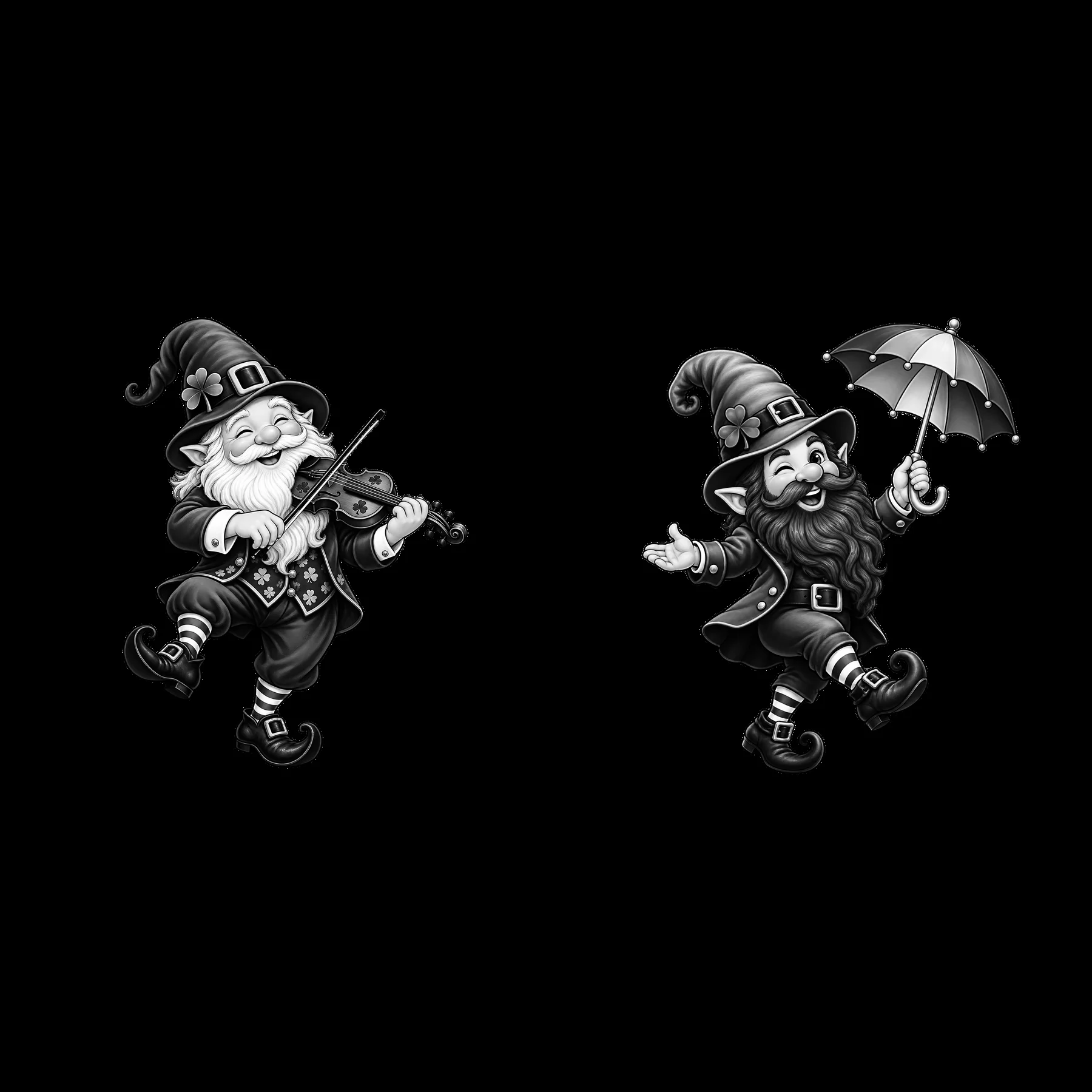 St. Patrick's Day gnomes with violin and umbrella - AI-generated stock image