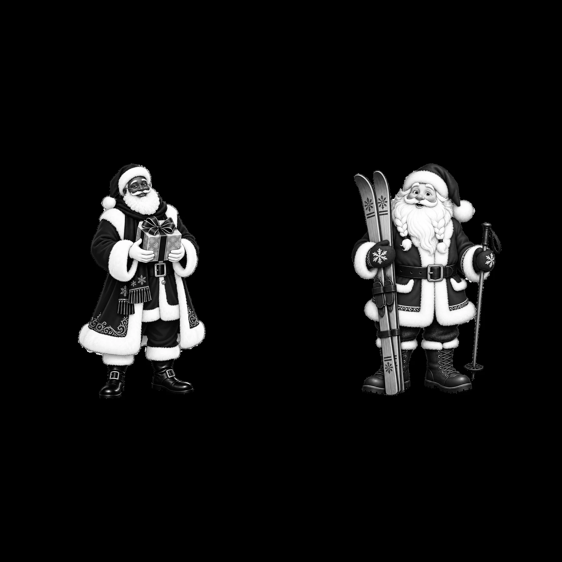 Monochrome two isolated cartoon figure stickers - AI-generated stock image