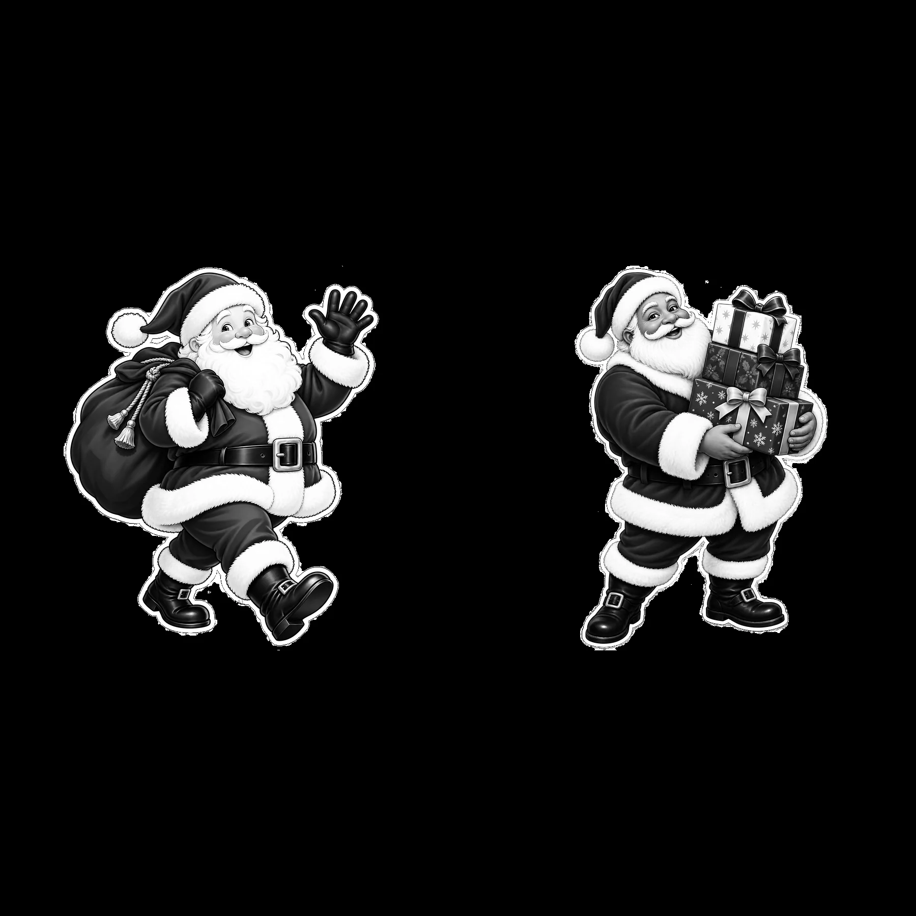 Santa Claus carrying gifts and waving with a bag - AI-generated stock image