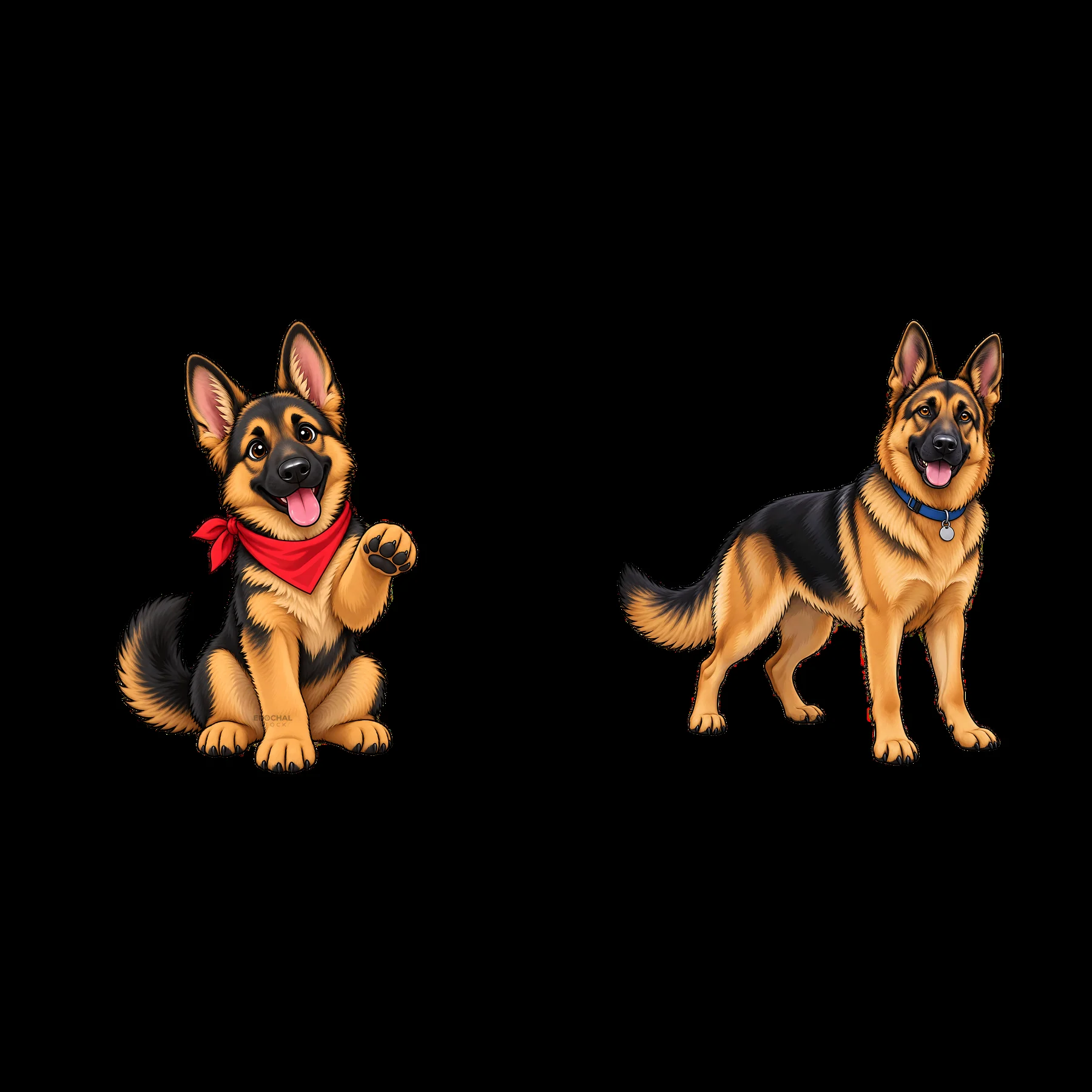 German Shepherd dog stickers with playful and standing poses - AI-generated stock image