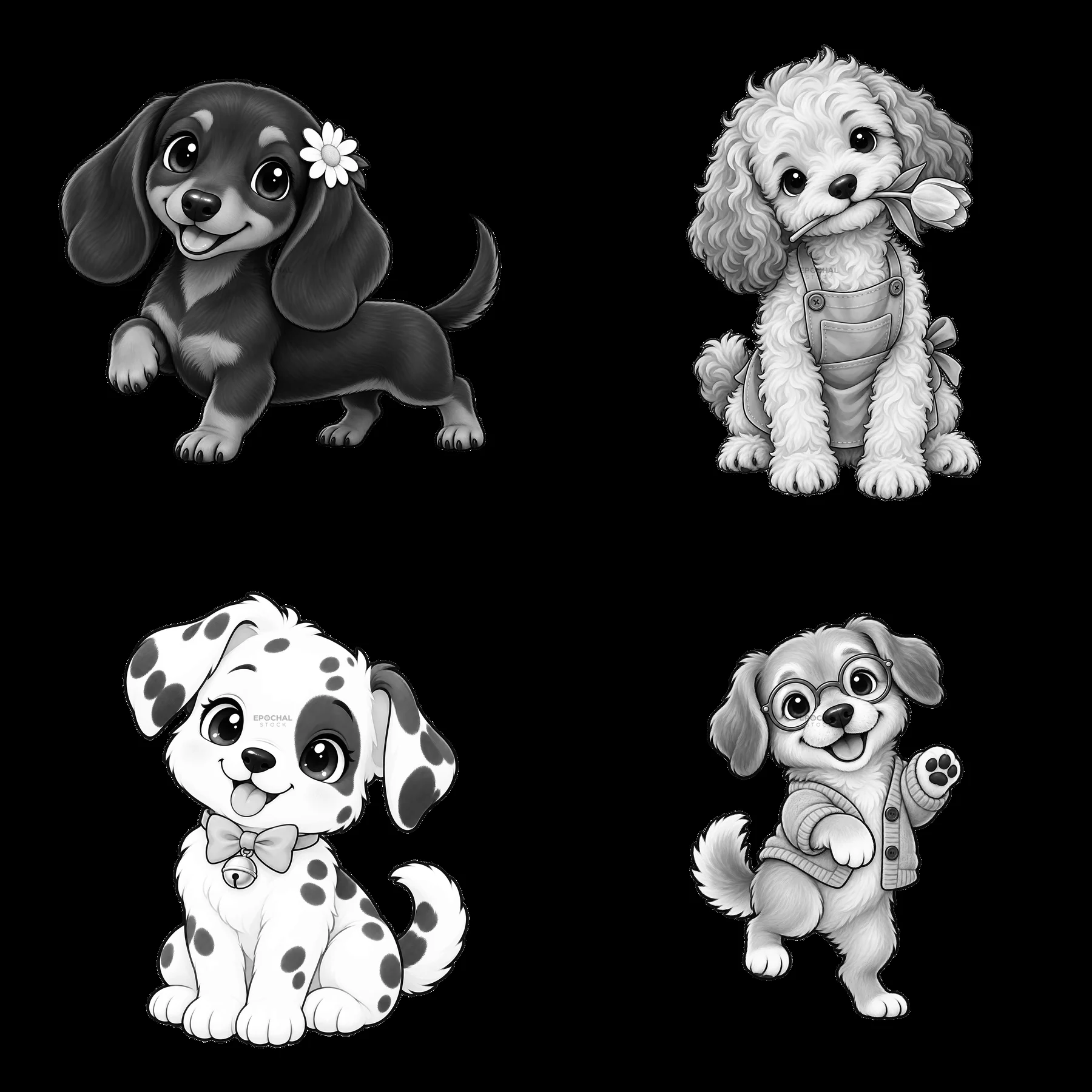 Cute dog stickers in a 2x2 layout with playful poses - AI-generated stock image