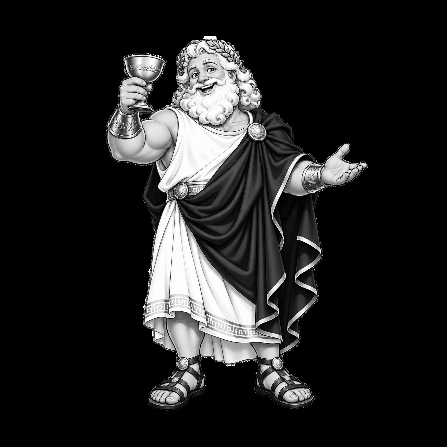 Zeus holding a chalice in a celebratory pose - AI-generated stock image