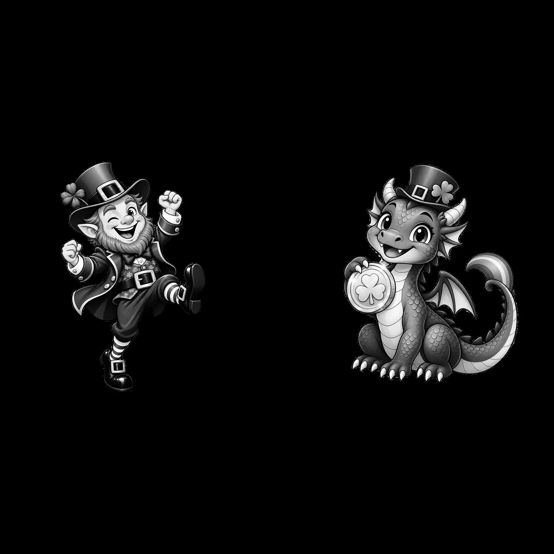 Leprechaun and dragon celebrating St. Patrick's Day - AI-generated stock image