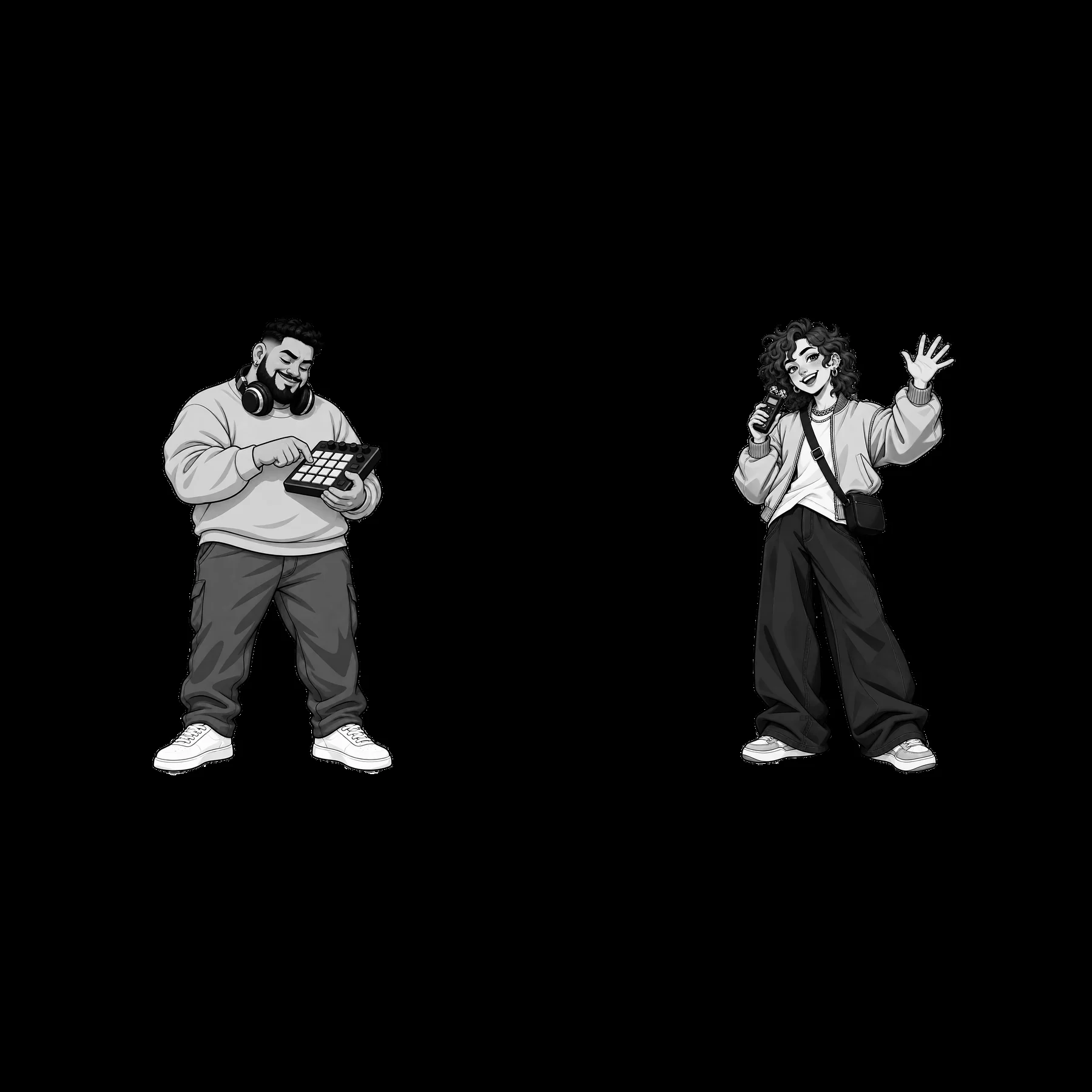 Hip-hop artists creating music and expressing energy - AI-generated stock image