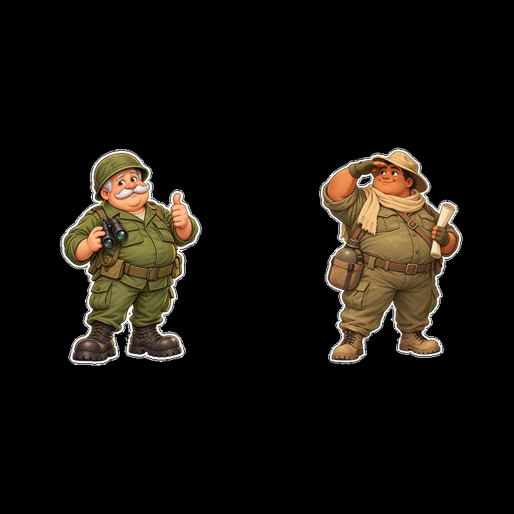 Cute soldiers with thumbs up and salute in cartoon style - AI-generated stock image