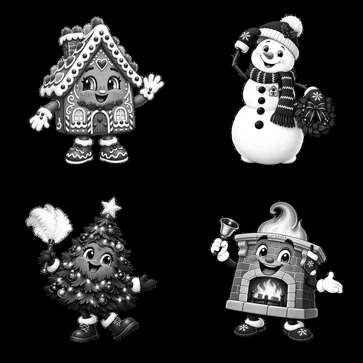 Cartoon characters in Christmas house theme illustration - AI-generated stock image