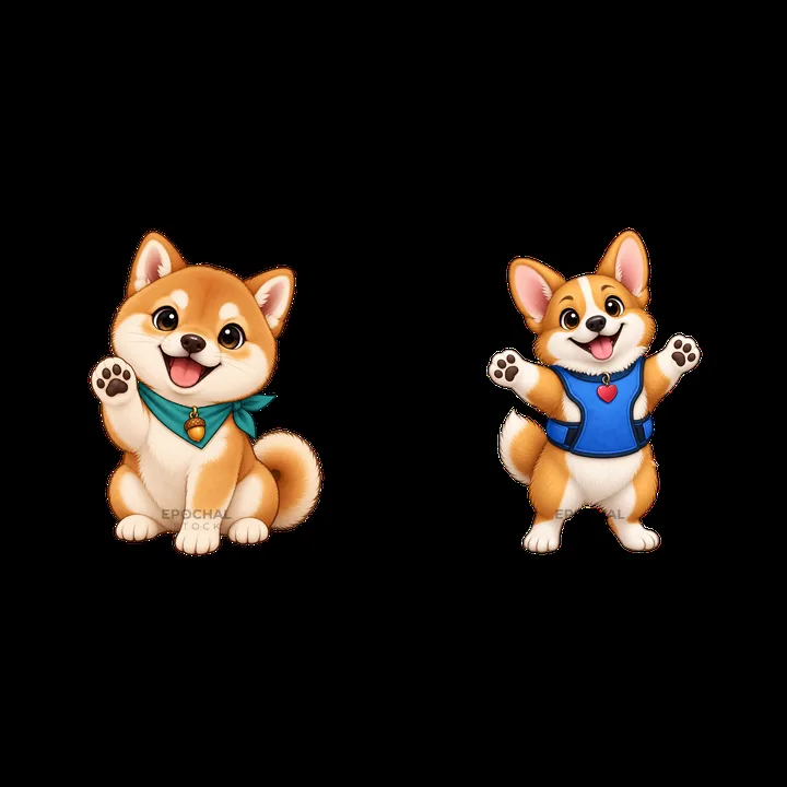Cute dog duo with colorful accessories and playful poses - AI-generated stock image