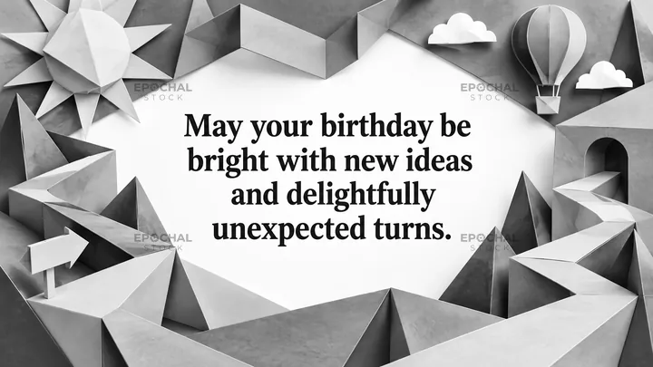Monochrome Birthday Greeting with Paper Maze - AI-generated stock image