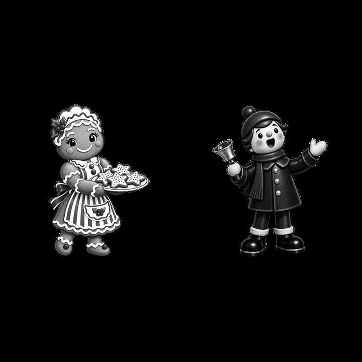 Gingerbread figure with cookies and boy in Christmas villa - AI-generated stock image