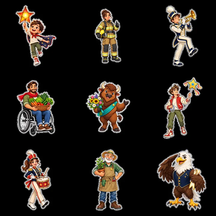 Patriotic characters in various professions and roles - AI-generated stock image