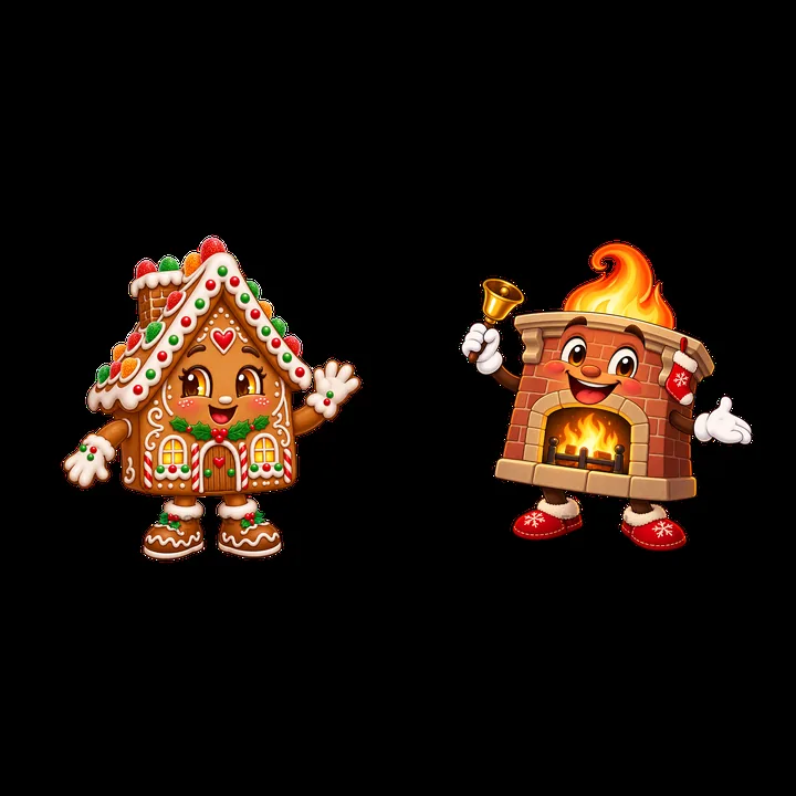 Gingerbread house and chimney with flames for Christmas theme - AI-generated stock image