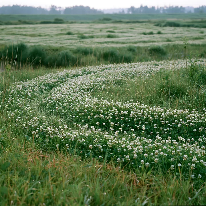 Niigata floodplain restoration meadow dew foreground - AI-generated stock image