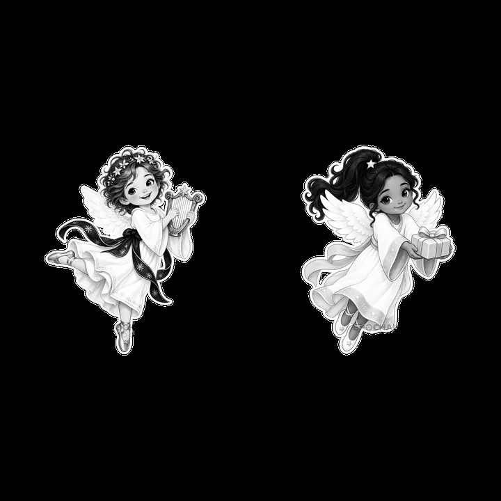 Christ Child with gifts and harp in monochrome design - AI-generated stock image