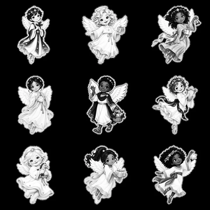 Christ Child stickers delivering gifts during Christmas time - AI-generated stock image