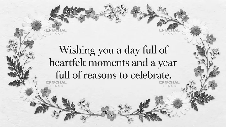 Monochrome Floral Birthday Greeting Card - AI-generated stock image