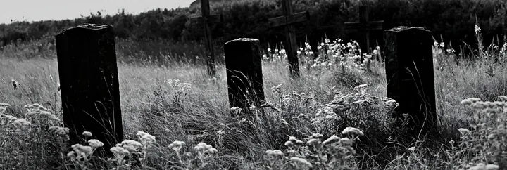 Christian crosses beside mineral spring meadow - AI-generated stock image