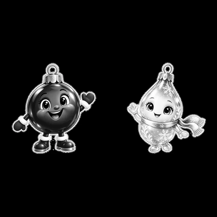 Cartoon Christmas ornaments with smiling expressions and waving hands - AI-generated stock image