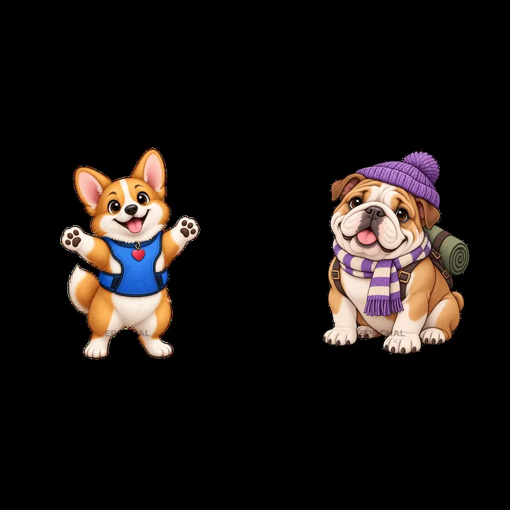 Two cute K-9 dogs are in a lively scene - AI-generated stock image
