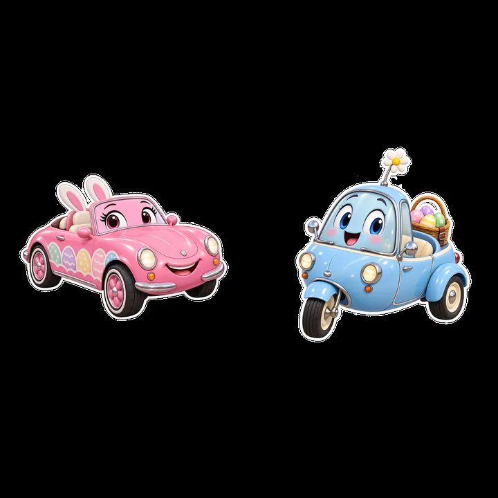 Easter cartoon cars with bunny and basket characters - AI-generated stock image