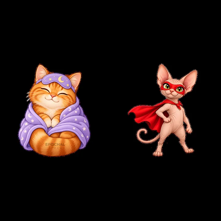 Cartoon cats with a cozy blanket and superhero cape design - AI-generated stock image