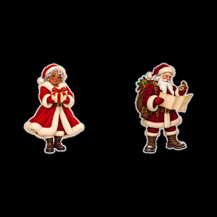 Santa Claus and Mrs. Claus planning Christmas fun together - AI-generated stock image