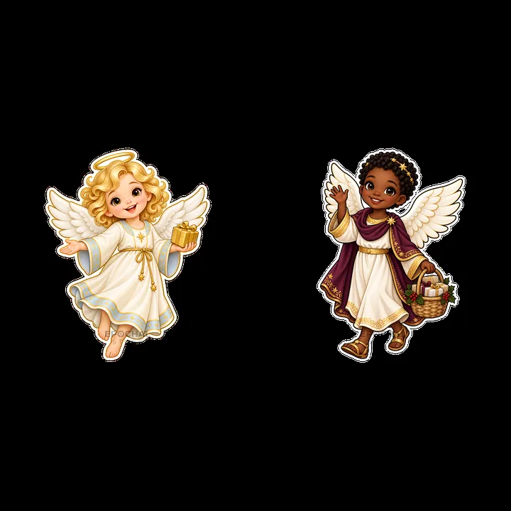Christ Child characters with gifts and baskets in Christmas attire - AI-generated stock image