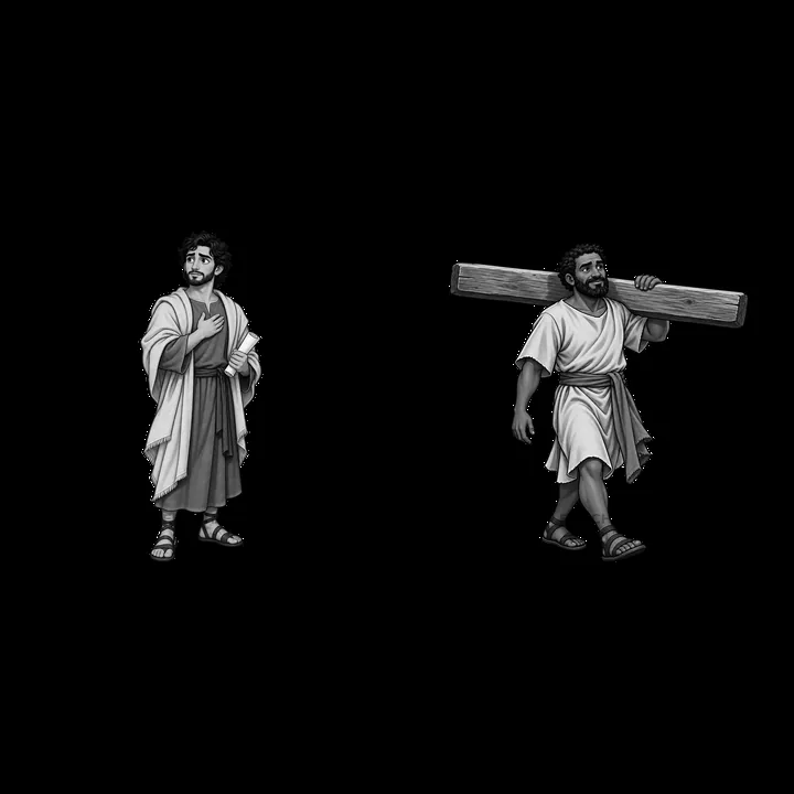 Jesus carries the cross on the way to crucifixion - AI-generated stock image