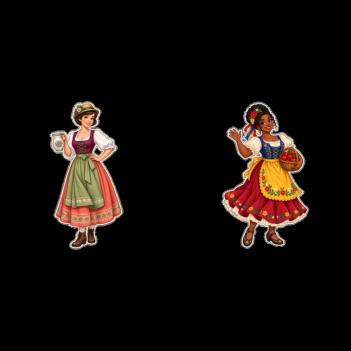 Women in traditional folk dress holding accessories - AI-generated stock image