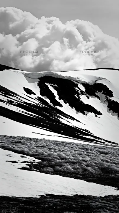 Black and white akita snowmelt meadow with silver grasses in spring - AI-generated stock image