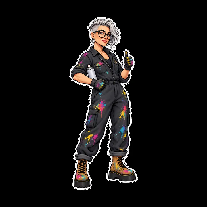 Graffiti sprayer in colorful attire with thumbs up gesture - AI-generated stock image