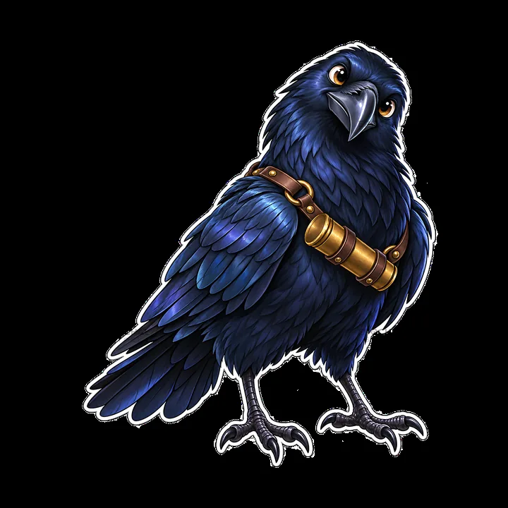 Odin's raven with a golden harness in cartoon style - AI-generated stock image