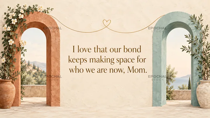 Love You, Mom Greeting with Arches and Heart - AI-generated stock image