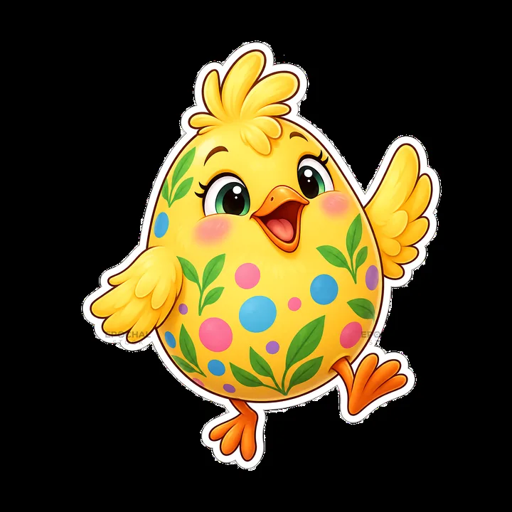Cute yellow chick with colorful Easter egg design - AI-generated stock image
