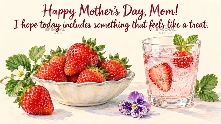 Mother's Day Greeting with Strawberries and Pink Drink - AI-generated stock image
