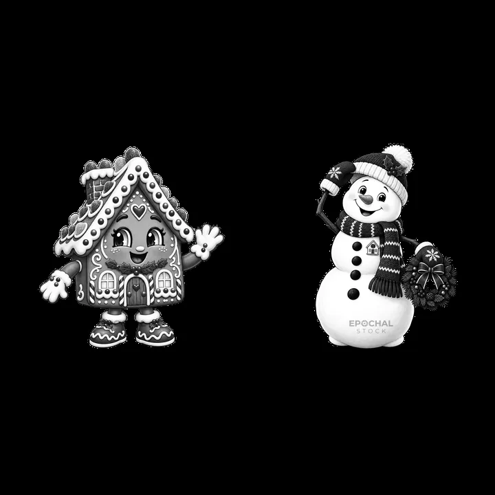 Gingerbread house and snowman with accessories for Christmas - AI-generated stock image