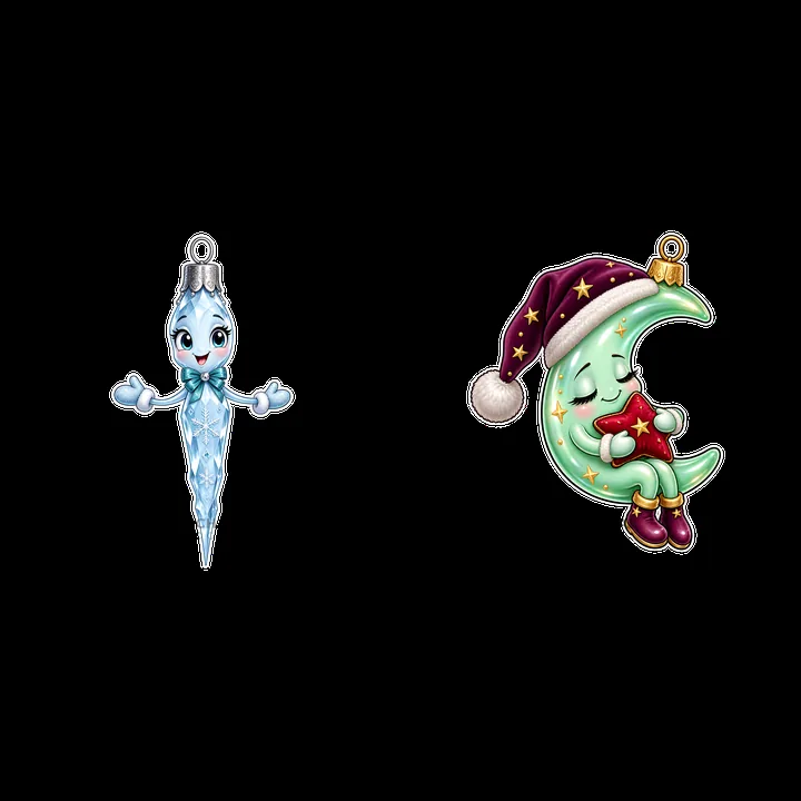 Christmas ornament stickers with ice and moon characters - AI-generated stock image