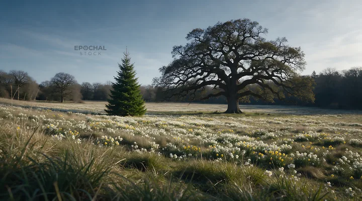Vibrant Christmas tree stands alone in winter meadow - AI-generated stock image