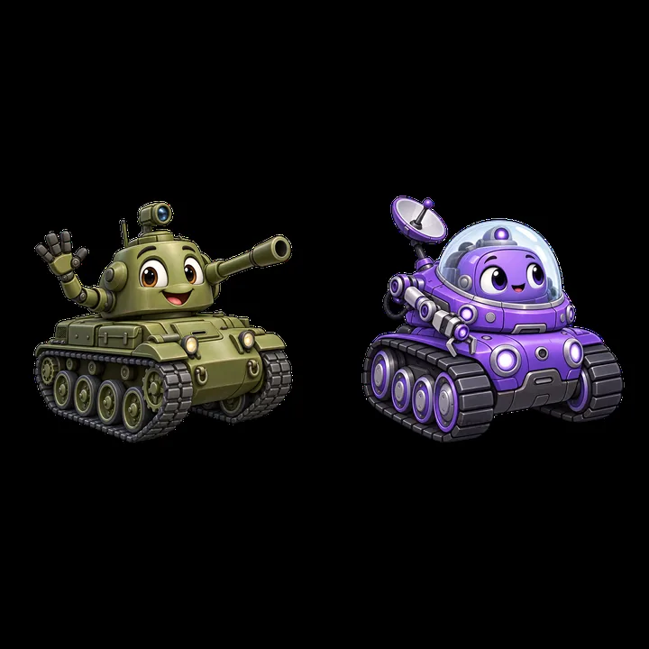 Cartoon tanks with happy expressions and distinctive designs - AI-generated stock image