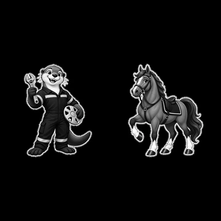 Cartoon police otter with wrench and horse illustration - AI-generated stock image